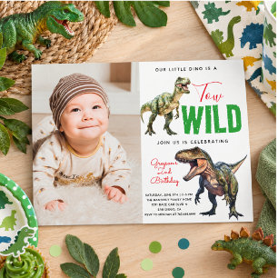 Two Wild Dino Party Boy Dinosaur 2. Geburtstag Einladung