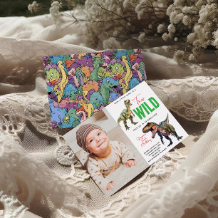 Two Wild Dino Party Boy Dinosaur 2. Geburtstag Einladung