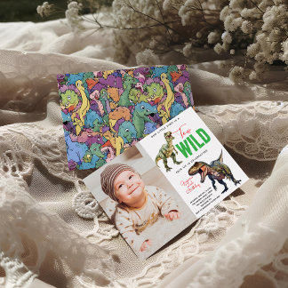 Two Wild Dino Party Boy Dinosaur 2. Geburtstag Einladung