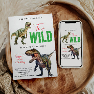 Two Wild Dino Party Boy Dinosaur 2. Geburtstag Einladung