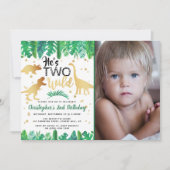 Two Wild Dinosaur Boys 2. Geburtstag Foto Einladung (Vorderseite)