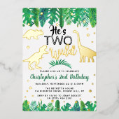 Two Wild Dinosaur Boys 2. Geburtstag Real Folieneinladung (Vorderseite)