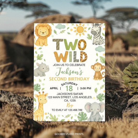 Two Wild Jungle Animals Safari 2nd Birthday Einladung