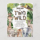 Two Wild Jungle Safari, Boy 2. Geburtstag Einladungspostkarte (Vorderseite)