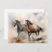 "Two Wild Mustangs" Dusty Western Wassercolor Postkarte (Vorne/Hinten)