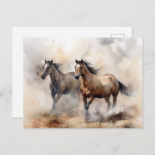 "Two Wild Mustangs" Dusty Western Wassercolor Postkarte (Vorne/Hinten)