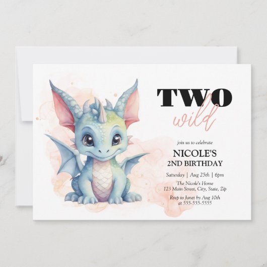 Two Wild Niedlich Baby Dragon Fairytale 2. Geburts Einladung (Vorderseite)