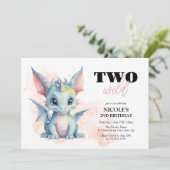 Two Wild Niedlich Baby Dragon Fairytale 2. Geburts Einladung (Stehend Vorderseite)