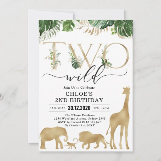 Two Wild Party Animals 2nd Birthday Invitation Einladung (Vorderseite)