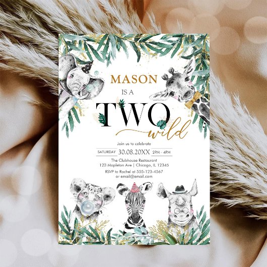 Two Wild Party Animals 2nd Birthday Invitation Einladung