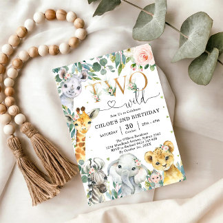 Two Wild Party Animals 2nd Birthday Invitation Einladung