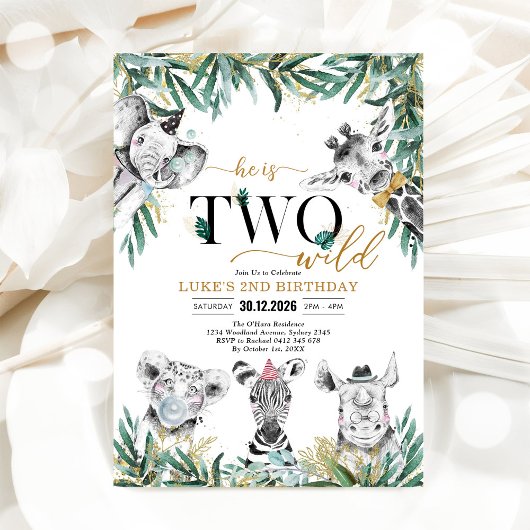 TWO Wild Party Animals Boy Birthday Invitation Einladung