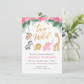 Two Wild - Pink Safari Girl's Second Birthday Einladung (Stehend Vorderseite)