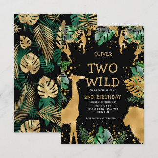 Two Wild Safari 2. Geburtstag Black Green Gold Einladung