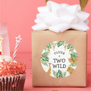 Two Wild Safari 2. Geburtstag Party Green Gold Runder Aufkleber