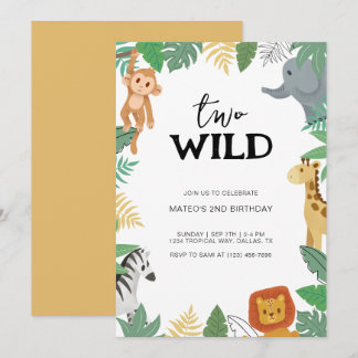 Two Wild Safari Animal 2. Geburtstag Party Einladung