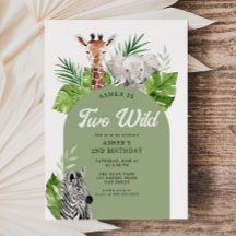 Two Wild Safari Animals 2nd Birthday Invitation