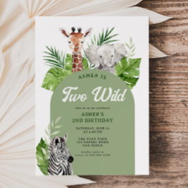 Two Wild Safari Animals 2nd Birthday Invitation Einladung