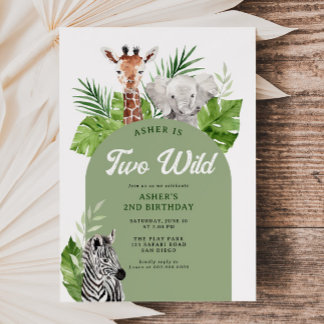 Two Wild Safari Animals 2nd Birthday Invitation Einladung