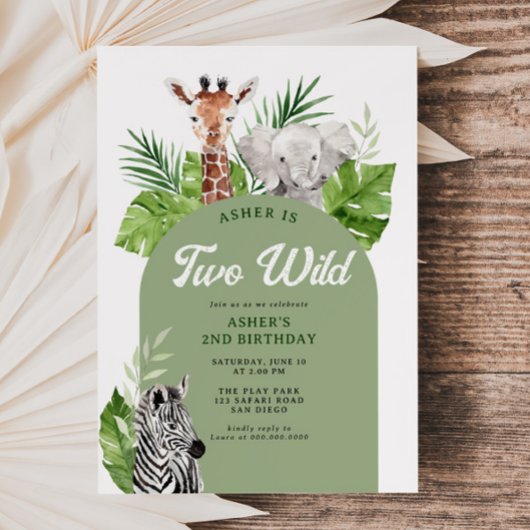Two Wild Safari Animals 2nd Birthday Invitation Einladung
