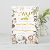 Two Wild Safari Animals 2nd Birthday Party Einladung (Stehend Vorderseite)