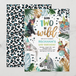 Two Wild Safari Animals 2nd Boy Birthday Party Einladung