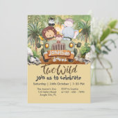 Two Wild Safari Animals Driving Car 2nd Birthday Einladung (Stehend Vorderseite)