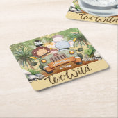 Two Wild Safari Animals Driving Car 2nd Birthday Rechteckiger Pappuntersetzer (angewinkelt)