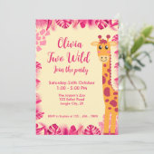 Two Wild Safari Animals Giraf Girl Pink 2nd Bday Einladung (Stehend Vorderseite)