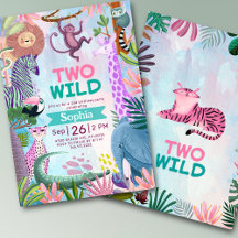 Two Wild safari jungle animals Girl birthday