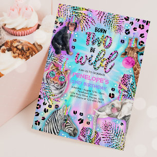 Two Wild Safari Neon Rainbow Cheetah Birthday Einladung