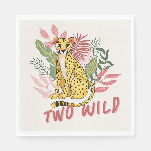 Two Wild Safari Pink Cheetah Kids Birthday Party Serviette (Vorderseite)