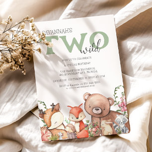 Two Wild Waldtier-Kindergeburtstagsfeier Einladung