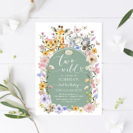 Two Wild Wildflower Animal 2nd Birthday Invitation Einladung