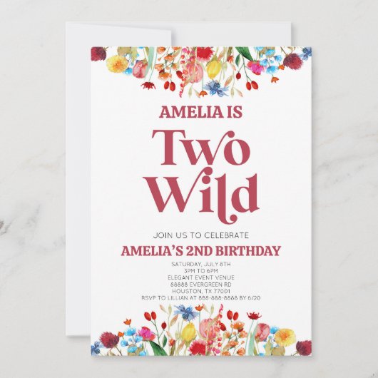 Two Wild Wildflower Second 2nd Birthday Party Einladung (Vorderseite)
