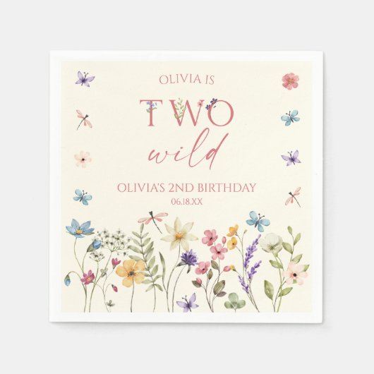 Two Wild Wildflower Wild Flower 2nd Birthday Party Serviette (Vorderseite)