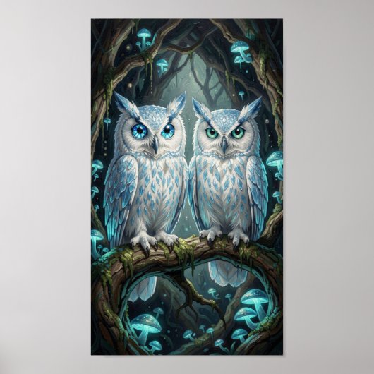 Two wise, ancient white blue owls poster (Vorne)