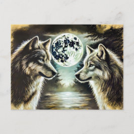 Two Wolves in Moonlight with Pack Postkarte