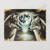 Two Wolves in Moonlight with Pack Postkarte (Vorderseite)