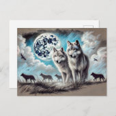Two Wolves in Moonlight with Pack Postkarte (Vorne/Hinten)