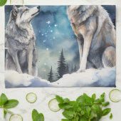 Two Wolves in Winter Geschirrtuch (Gefaltet)