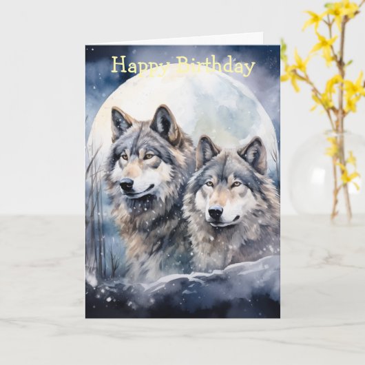 Two Wolves in Winter Karte (Gelbe Blume)
