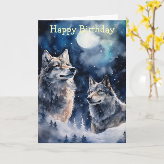 Two Wolves in Winter Karte (Gelbe Blume)