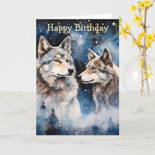 Two Wolves in Winter Karte (Gelbe Blume)