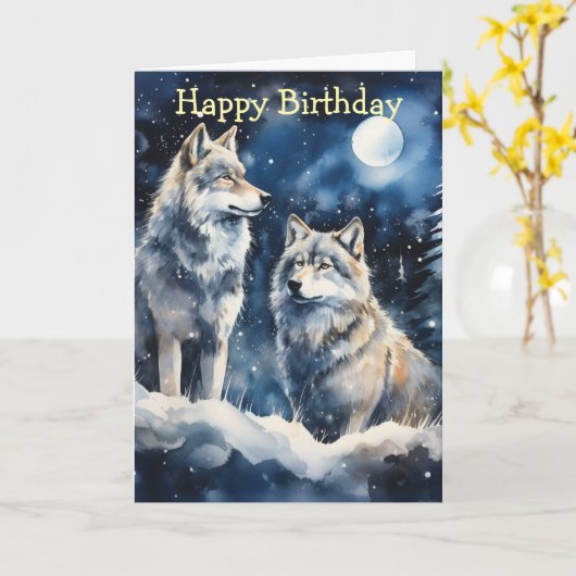Two Wolves in Winter Karte (Gelbe Blume)