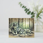 Two Wolves Resting in the Forest Postkarte (Stehend Vorderseite)