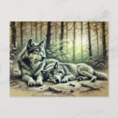 Two Wolves Resting in the Forest Postkarte (Vorderseite)
