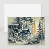 Two Wolves Running at Sunrise Postkarte (Vorne/Hinten)