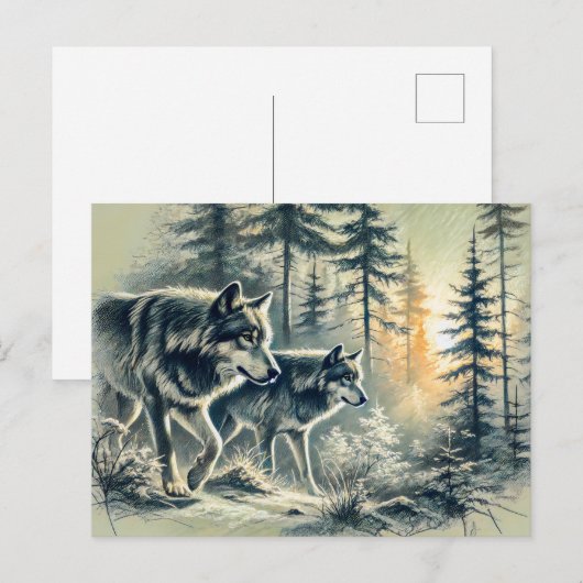 Two Wolves Running at Sunrise Postkarte (Vorne/Hinten)