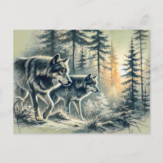 Two Wolves Running at Sunrise Postkarte (Vorderseite)